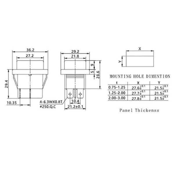 2 stk Ship Type Switch 4 Pin DPST knap On/Off vippekontakt