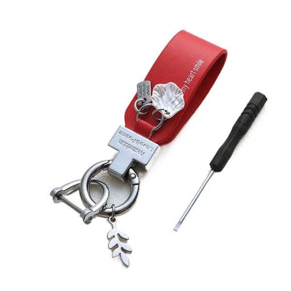 Läder Blomma Bil Nyckelring Bil Hänge SILVER&RÖD Silver&red