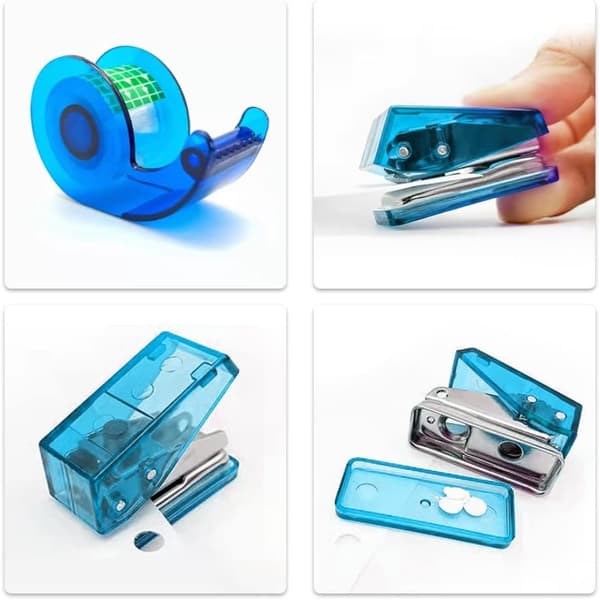 Blå Mini Kontorrekvisita Sett Mini Portable Case Mini Blue