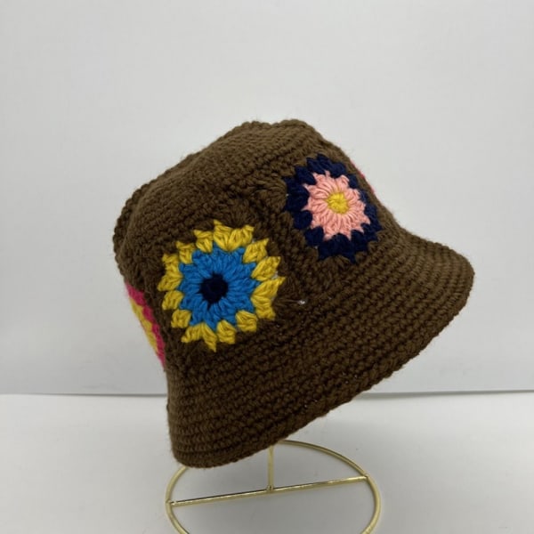 Flower Knitted Fisherman Hat Håndstrikket hule blomsterhue Black