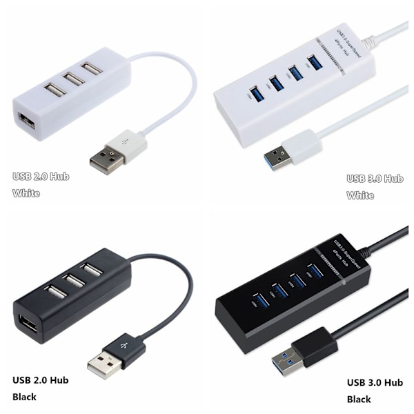 USB 3.0 Hub Expander 4 Ports Splitter Black