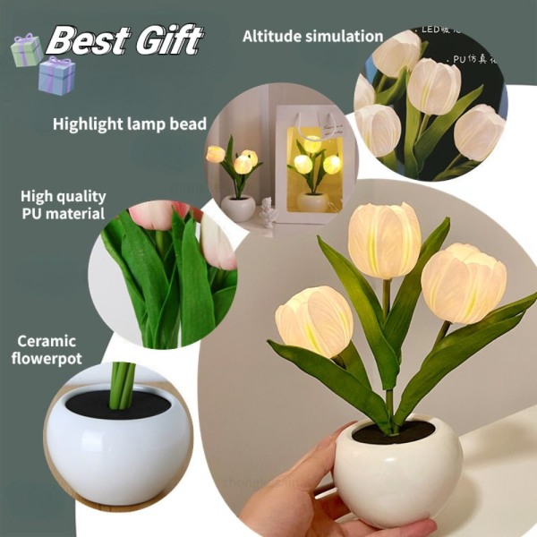 LED Tulip Bordlampe Kunstig Blomst HVIT white
