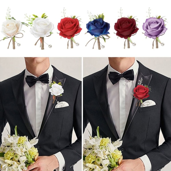 2ST Konstgjord Rose Boutonniere Brudgum Blomma VIN RÖTT wine red