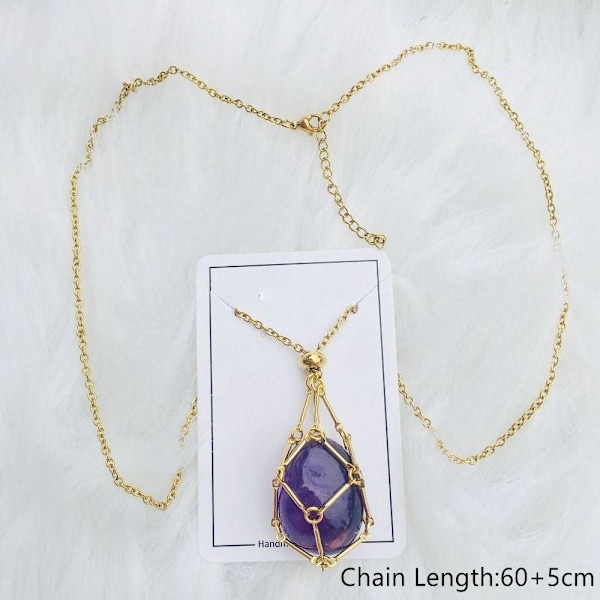Crystal Holder Cage Necklace Crystal Net Metal Halsband GULD Gold Green Aventurine-Green Aventurine