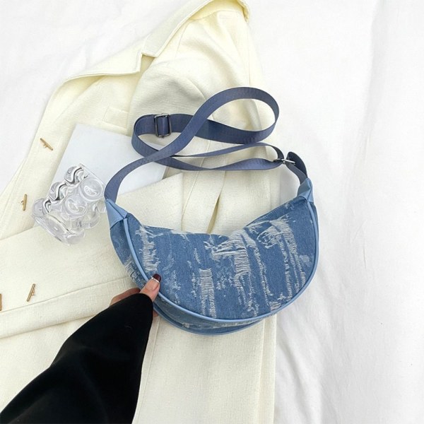 Denim Crossbody Bag Skulder Messenger Bag LYS BLÅ Light Blue