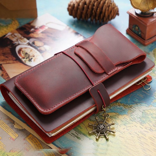 Retro læder penneholder Brun fyldepennepose BRUN SMALL Brown Small-Small
