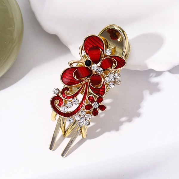 Alligator Hair Clip Rhinestone Butterfly Hair Claw RØD Red