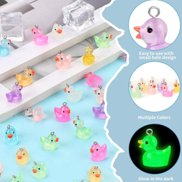 100 kpl Luminous Duck Charms helmiä Luminous Mini Resin Ducks