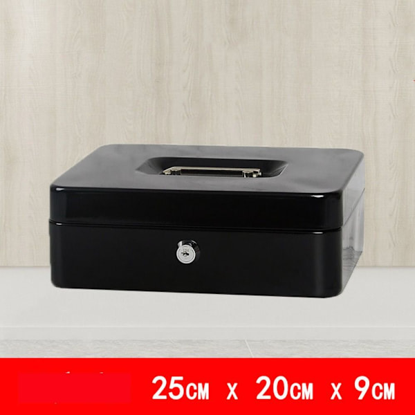 Metal Kasseboks Sikkerhed Pengeskab SORT 25CM X 20CM X 9CM BLACK 25cm x 20cm x 9cm