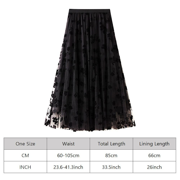 Blommig Mesh Overlay Kjol Tyll Klänning för kvinnor Black