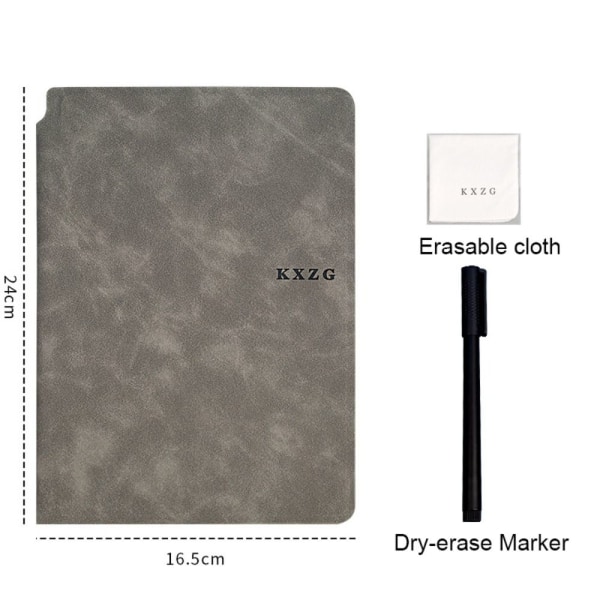 Tavle-notatbok med tavlepenn som sletter klut GRÅ Grey