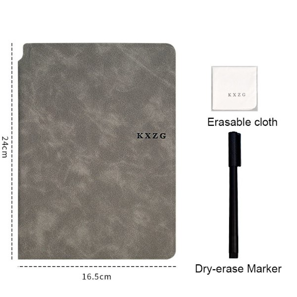 Whiteboard Notesbog Med Whiteboard Pen Slette Klud GRÅ Grey