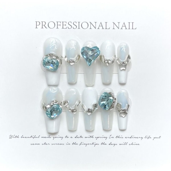 Pure Manual False Nail Love Blue Diamond Håndlagde negler L L