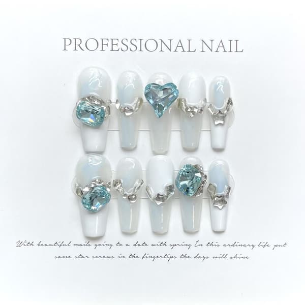 Pure Manual False Nail Love Blue Diamond håndlavede negle M M