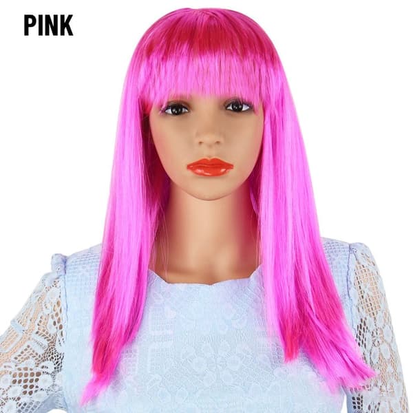Paryk Langt Glat Hår Hætte PINK pink