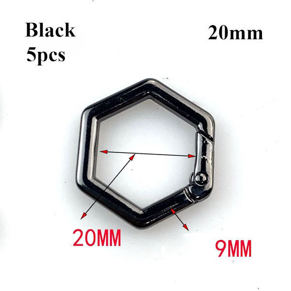 5 stk Fjeder Hexagon-Ring Spænder Karabinhage SORT 20MM Black 20mm