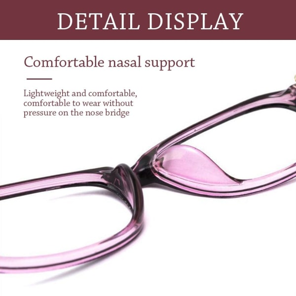 Anti-blåt lys læsebriller Firkantede briller LILLA Purple Strength 150