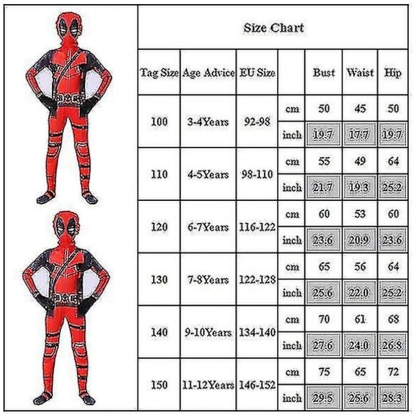 Kids Deadpool Superhero Halloween Party Cosplay Costume 100 cm