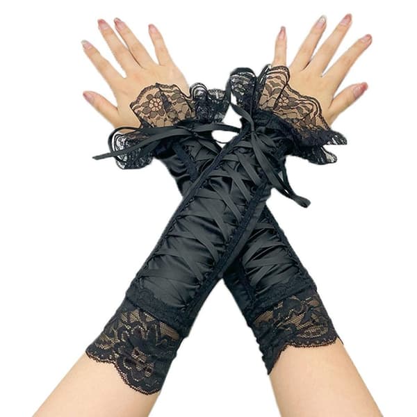 Lange blondehandsker, halvfingerhandsker, SORT black