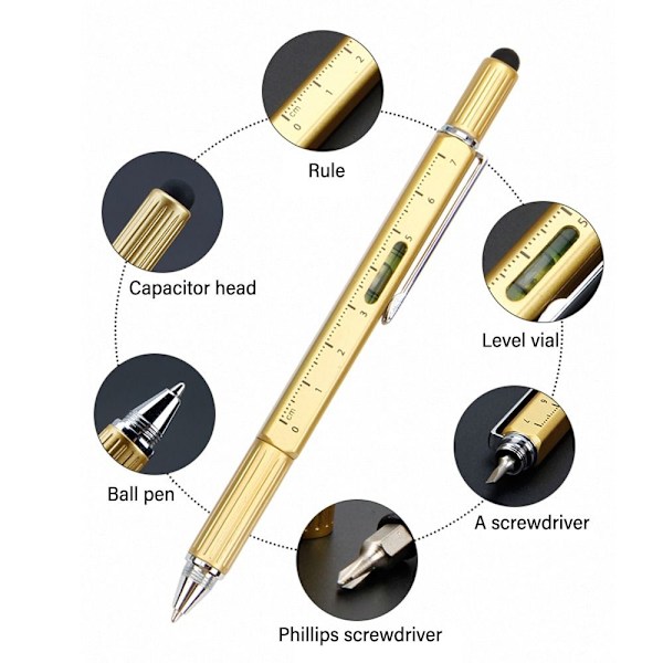 Multifunktions Værktøjspen Kuglepen GULD GULD Gold