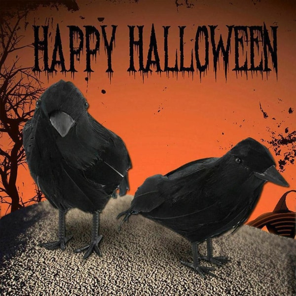2st Halloween Uppstoppad fjäderkråkfågel Svarta korpar