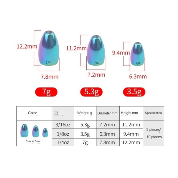1/2/3/4/5 stk Fiske Tungsten fallsynke 3.5G-3STK 3.5G-3STK 3.5g-3pcs