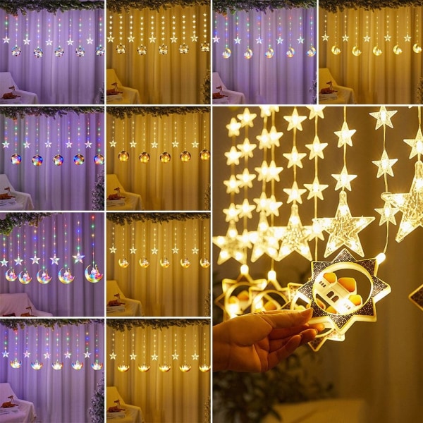 Eid Mubarak Dekoration Star Moon Led Gardin Garland String