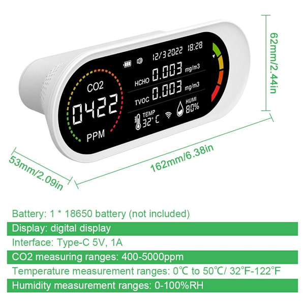 Luftkvalitetsdetektor Luftkvalitetsmätare TVOC HCHO CO2-mätare
