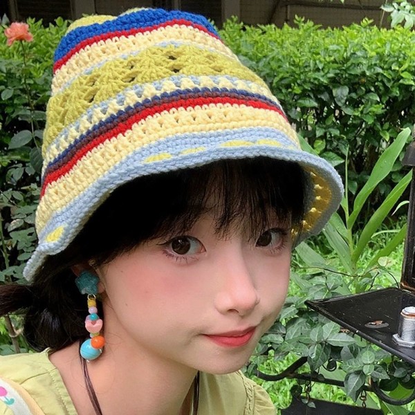 Knitted Bucket Hat Striped Fisherman Hat MUSTA BLACK