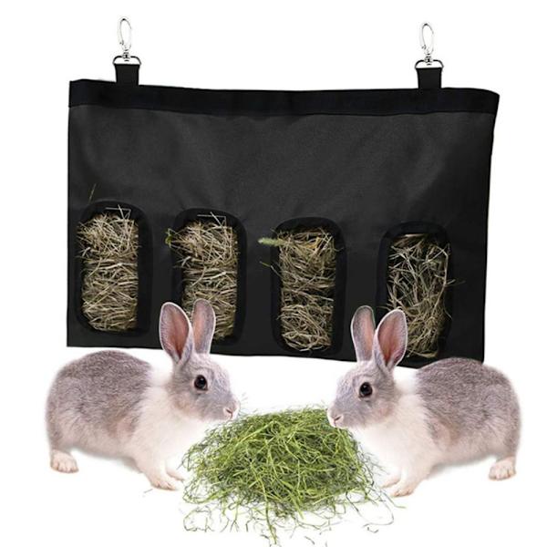 Hay Grass Opbevaringspose Hængende pose foderautomat SORT 2 Black 2 Holes-2 Holes
