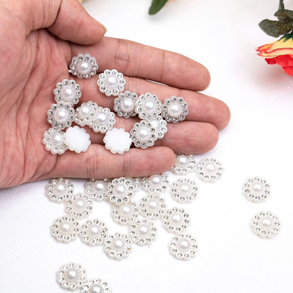 100 st Faux Pearl knappar Strass knappar platta runda knappar