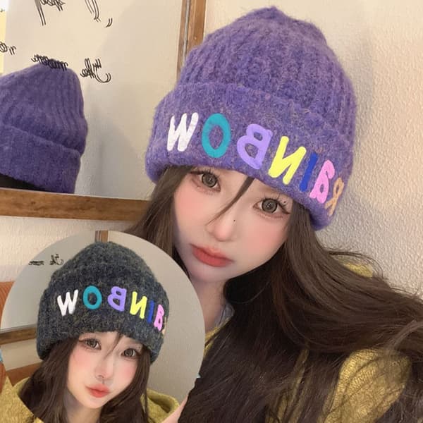 Rainbow Letter Beanie Stickad Beanie Hat KAFFE coffee