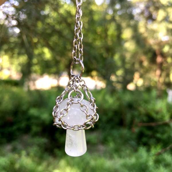 Crystal Holder Cage Necklace Crystal Net Metal Necklace WHITE White Crystal