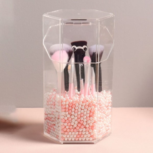 Sminkebørsteholder Kosmetikkholder ROSA HVIT PERLER ROSA HVIT pink white beads