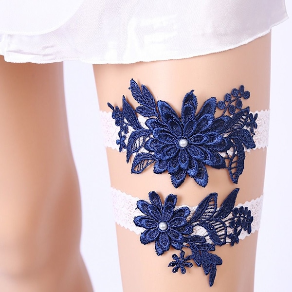 2 kpl Lace Flower Pearl sukkanauhat Stretch sukkanauha NAVY navy