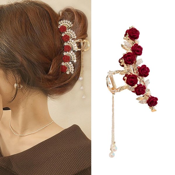 Premium hårklämma Rose Fringe Grab D D D