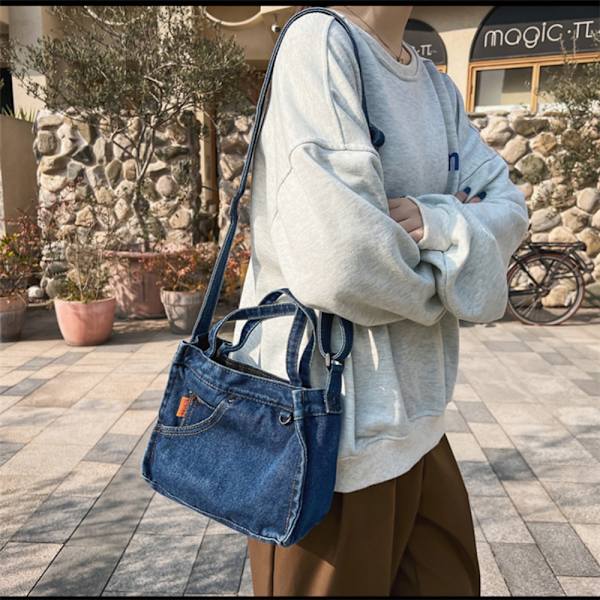 Denim Tyg Tygväska Dam Lilla Axelväska MÖRKBLÅ Dark Blue