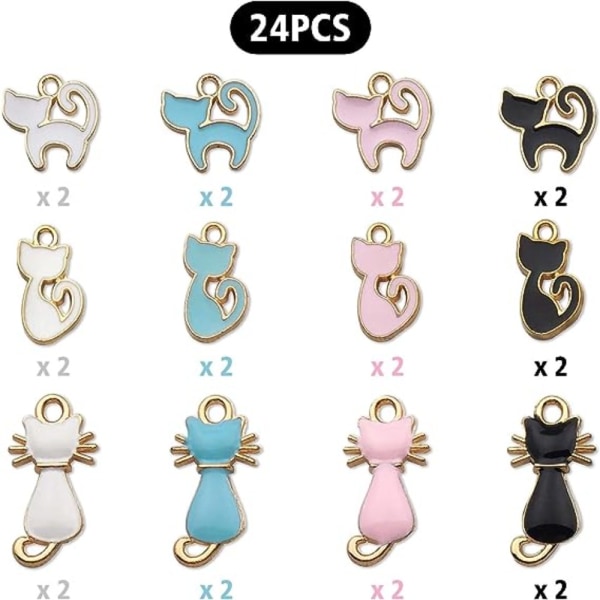 24 STK Emalje Cat Charms Fargerike Legering Pet Charms Søt dyr