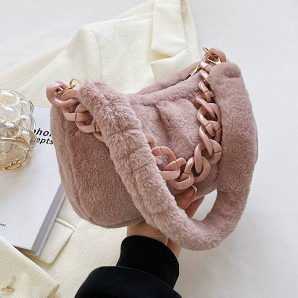 Plys skuldertasker Fluffy Håndtaske HVID white