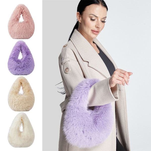 Faux Fur Handväska Plysch Tygväska VIT White