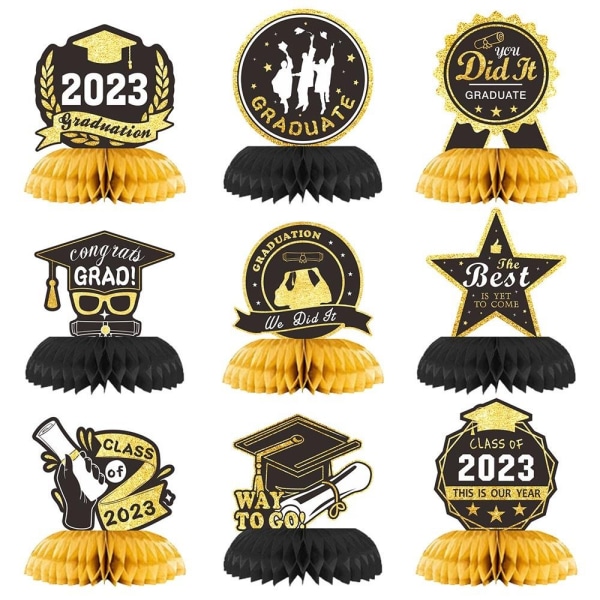 9 stk/Sæt Graduation Dekoration Honeycomb Kugler GULD Gold