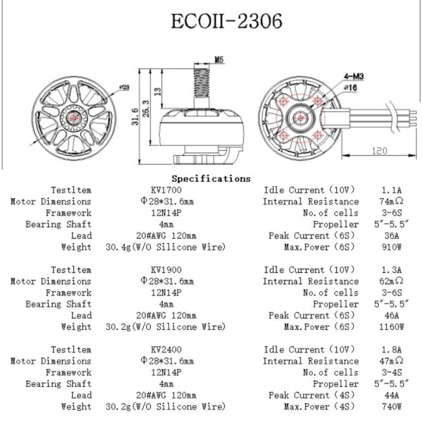 Borstlös motor 2306 Motor 2306 2400KV 2306 2400KV 2306 2400KV