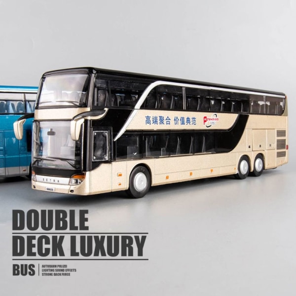 Alloy Bus Model Double Sightseeing Bus SININEN blue