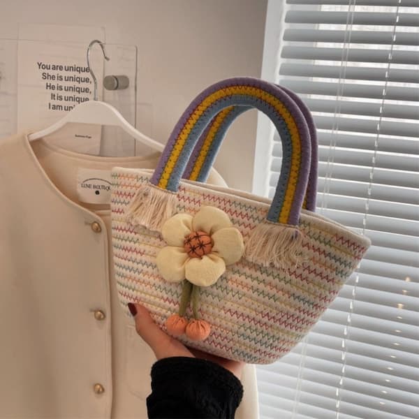 Rainbow Woven Bag Student Handbag MULTICOLOR multicolor