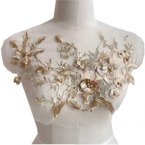 3D Flower Stof Beaded Blonde Applikation Broderet Flower Patch