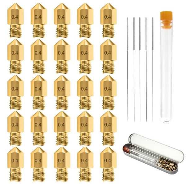 25 STK Messingdyser Ekstruder 0,4MM MK8 Ender 3 Dyser Rengjøring