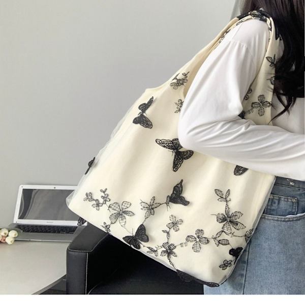 Skulderlærredstaske Tote Bag Mesh Skuldertasker