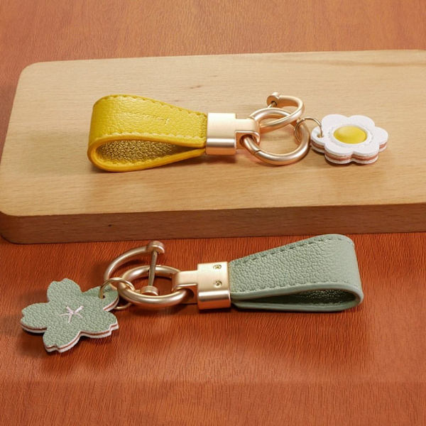 Läder Blomma Bil Nyckelring Bil Trinket Nyckelring GUL Yellow