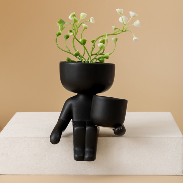 Abstrakte figurer blomsterpotter Keramisk vase SORT A A Black A-A