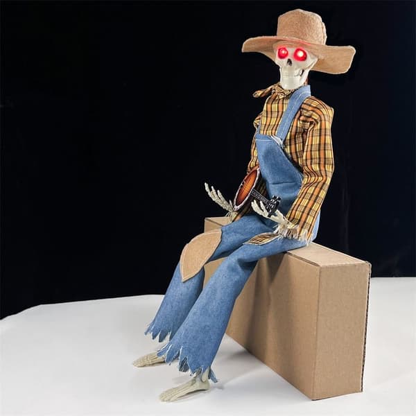 Dueling Banjo Skeletons Glowing Skull Guitar Statue RED Red